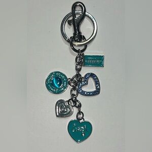 Coach Teal Heart Charm Keychain Key Holder.